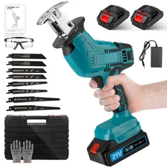 ☆新品☆シプロソー 電動 ノコギリ【2000mAh*2個バッテリー付き&替刃8本】無段変速 21V 充電式ノコギリ セーバーソー 小型 枝切り 竹を切る 庭木の剪定 粗大ごみ切断 木材切断 金属切断 収納ケース 付き 日本語取扱説明書付き ( 396b8685