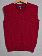実寸 M (95) POLO RALPH LAUREN レッド ケーブル編み ニット ベスト