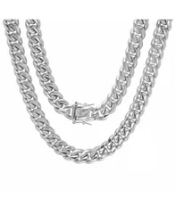 スティールタイム メンズ アクセサリー ネックレス・チョーカー・ペンダントトップ Tシャツ レース STEELTIME Mens Stainless Steel 30 Miami Cuban Link Chain with 12mm Box Clasp Nec