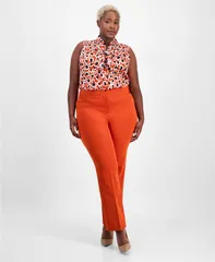タハリエーエスエル レディース ボトムス カジュアルパンツ プラスサイズ パンツ Tahari ASL Plus Size MidRise BellBottom Pants Persimmon