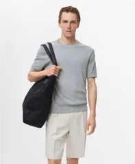 マンゴ メンズ トップス Tシャツ リブ シャツ ニット MANGO Mens Ribbed Knit TShirt Sky Blue ブルー