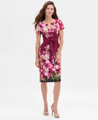アドリアナ パペル レディース トップス ワンピース フラワー柄 プリント フラワー Adrianna Papell Womens FloralPrint TieFront Sheath Dress