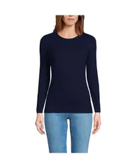 ランズエンド レディース トップス Tシャツ Lands End Womens Long Sleeve Micro Rib TShirt Deep sea navy ネイビー