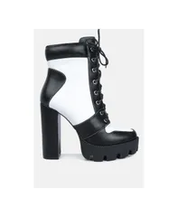 ロンドンラグ レディース シューズ ブーツ・レインブーツ レース ヒール London Rag Moos block heel lace up boots Blackwhite ホワイト