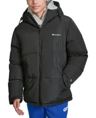 チャンピオン メンズ アウター ジャケット・ブルゾン キルティング ジャケット Champion Mens Quilted FullZip Hooded Puffer Jacket Black ブラック