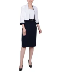 ニューヨークコレクション レディース トップス ワンピース カラーブロック NY Collection Womens 34 Sleeve Colorblocked Dress 2 Piece Set Navy Ivory アイボリー