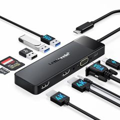 USB-C Docking Station with 2 HDMI Ports, Dual HDMI Hub, 3-Screen Expansion, Type-C Dock (10-IN-1), 4K HDMI i2 Port Splitter, Ripple Display, VGA, USB-C PD 100W Charging, USB 3.0 & USB 2.0, Excellent Condition, Recommended