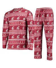 コンセプツ スポーツ メンズ トップス Tシャツ パンツ セーター シャツ Concepts Sport Mens Crimson Washington State Cougars Ugly Sweater Long Sleeve Tshirt and Pan
