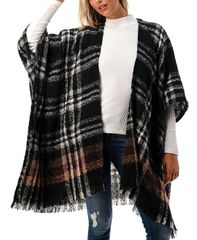 マーカスアドレール レディース アクセサリー マフラー・ストール・スカーフ フリンジ Marcus Adler Womens OpenFront Plaid FringeTrim Kimono Bla