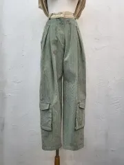 ライトグリーン コーデュロイ カーゴ ワイド パンツ