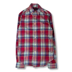 ポロラルフローレン レッド パープル グリーン ミント マルチ バイカラー チェック 長袖シャツ スリムフィット S