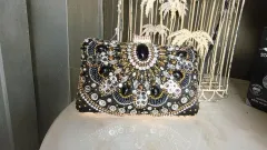 ブラック ビーズ クラッチバッグ ヴィンテージ パーティクルクラッチ