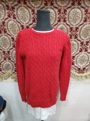 ポロラルフローレン レッド ケーブル編み コットン ニット