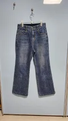 S レディース-ウエストゴム ハイウエスト ストレッチ 弱起毛 デニム (ネイビー)