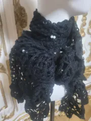 パール装飾 ブラック 編み ショール ボレロ