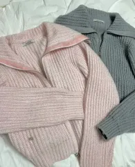 2個 set モダンローブ アルパカ ニット ジップアップ ピンク&グレー