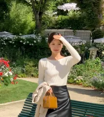 ATTRANGS ボートネック スリムフィット 華奢フィット ベーシック ゴージ アイボリー ニット 基本アイテム