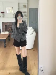 our cabinet ダッフル ケーブル編み WHO フード 長袖 ニット カーディガン チャコール ourcabinet