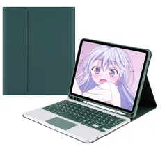 新品 Moogukadan 適用 iPad 第9/8/7世代10.2インチ/Air3 Pro10.5インチ用のキーボードケース タッチパッド搭載 ペン収納 分?式 Bluetooth キーボード 軽量 薄型 おしゃれ，深緑