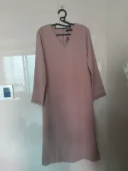 ピンク ベージュ色 Vネック ロング ONE PIECE