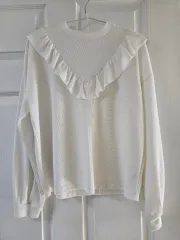 WHO.A.U フーアーユー 白 フリル ネック 長袖 Tシャツ + 花柄 ブラウス