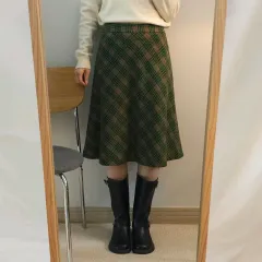 (55)SI チェック ヴィンテージ ウール Aライン スカート L8W1058