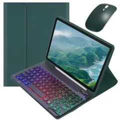 新品 カラフルバックライト 2025 iPad A16 11インチ/ 2022 iPad 第10世代 10.9インチ キーボードケース マウス付き おしゃれ かわいい バックライトキーボード ケース マグネット分離式 女性 学生 ビジネス深緑+黒