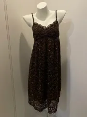 フラワー ブラウン スリップ ワンピース オリエンタル ヴィンテージ