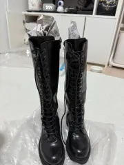 ブラック ロング レースアップ ブーツ 220cm