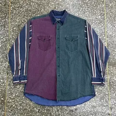 90s USA Wrangler(ラングラー) カラーブロック ウェスタン シャツ 17X34