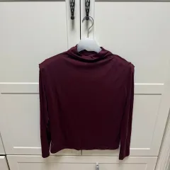 レディース モックネック ハイネック 長袖Tシャツ ワイン色