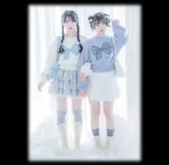 日本ブランド repipi armario スカイブルー リボン ニット レース スカート ギャル