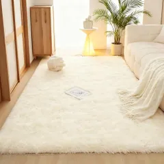 新品 ラグマット カーペット ラグ 洗える シャギーラグ HOSUR 120x160cm 滑り止め付き 長方形 北欧 絨毯 低反発 ふわふわ 厚手 洗えるラグ オールシーズン(無地 アイボリー)のサムネイル
