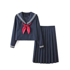 新品 Aculldo セーラー服 ネイビー 紺色 長袖 半袖 ロングスカート コスプレ コスチューム 白三本 前開き 3点セット 可愛い 仮装 本格制服 文化祭 学園祭 女子制服 学生服 (スタイル１Xl)