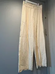 アイボリー リネン ワイド パンツ S