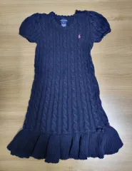 ポロ ラルフローレン ネイビー ケーブル 半袖 ニット ワンピース (6t)