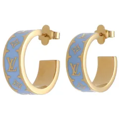 【中古】 LOUIS VUITTON ルイ・ヴィトン ピアス・ナノグラム エナメル M10832 ゴールド ライトブルー モノグラム ロゴ フープ イヤリング 26008485 RSのサムネイル