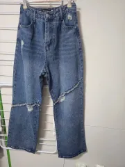ダメージウォッシュ ワイドデニムパンツ