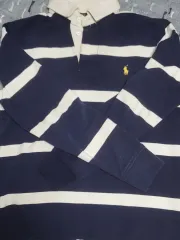 ポロ ラルフローレン ストライプ ラグビーシャツ ネイビー