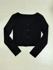ブラック カーディガン ブラック ニット カーディガン クロップド カーディガン