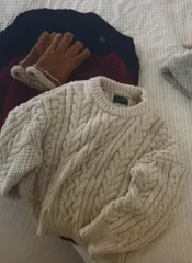 (海外配送)レトロスタイル ラウンド ケーブル編み ニット (複数カラー)