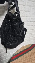 新品) ブラック スパンコール バックパック + ミニ ポーチ セット