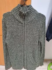 ニット ジップアップ カーディガン オリーブ色