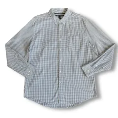 トミーヒルフィガー ネイビー ギンガムチェック ワンポケット 長袖 シャツ XL