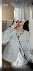 ツイード ジャケット アイスブルー パール ボタン