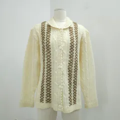 ウール混 アイボリー 編み ニット カーディガン 日本 ヴィンテージ