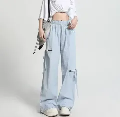 カットアウトシャーリングワイドカーゴパンツ スカイブルー (新品)