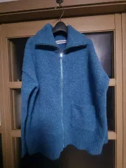 ブロンドナイン ブルー ニット ジップアップ カーディガン m