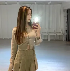 GLOWNY スプーニング ピン ストライプ ジャケット クロップド ブレザー スカート セット