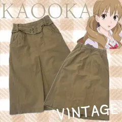 日本 ヴィンテージ 探偵風 ラテギャル 秋冬 ベルト ベージュ ミディ スカート